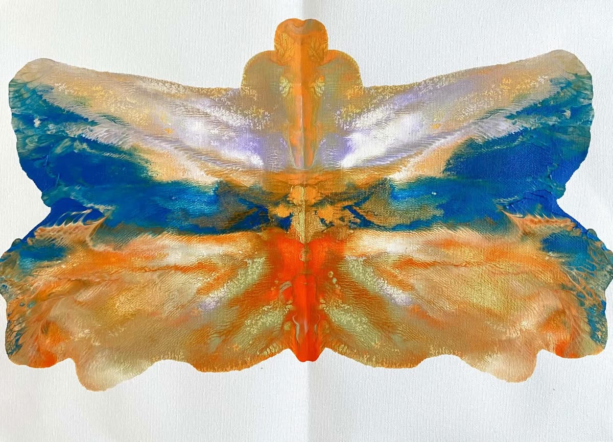 Blue, gold and orange psychic butterfly painting