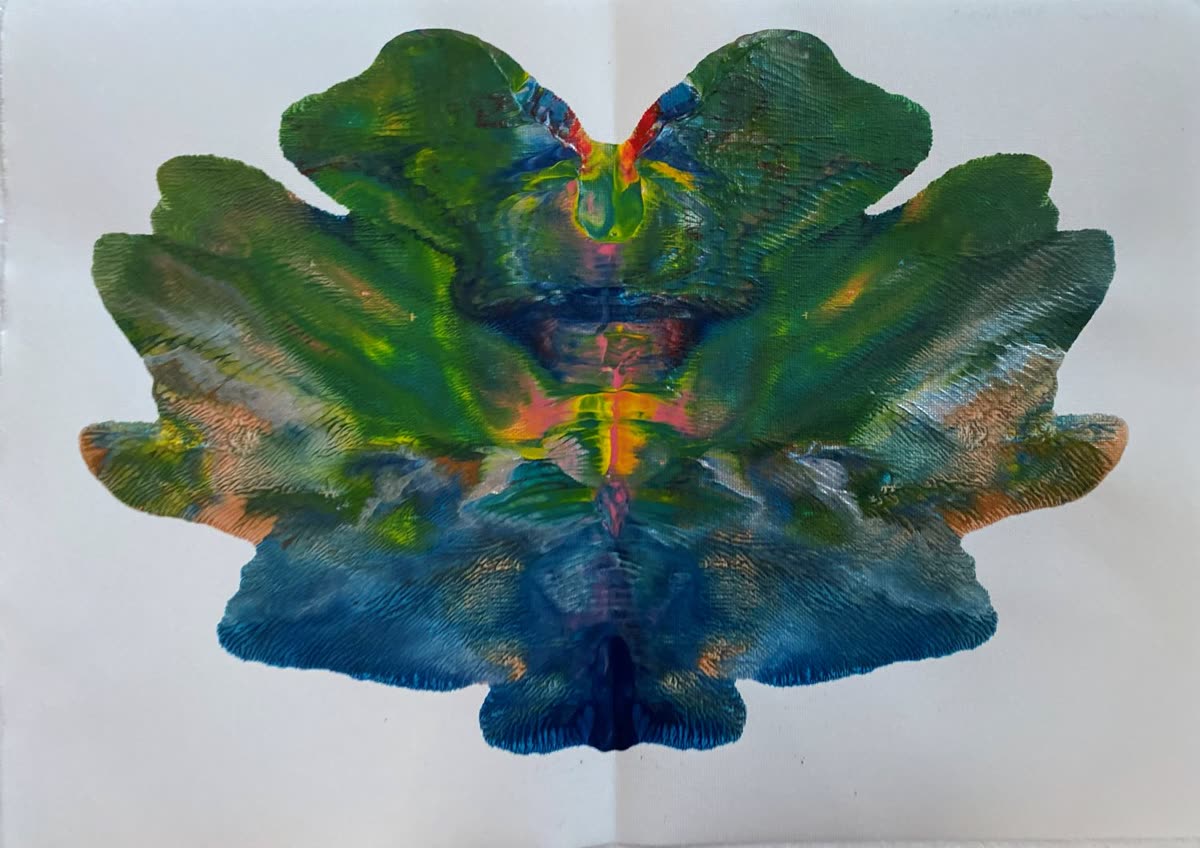 Green and blue psychic butterfly painting