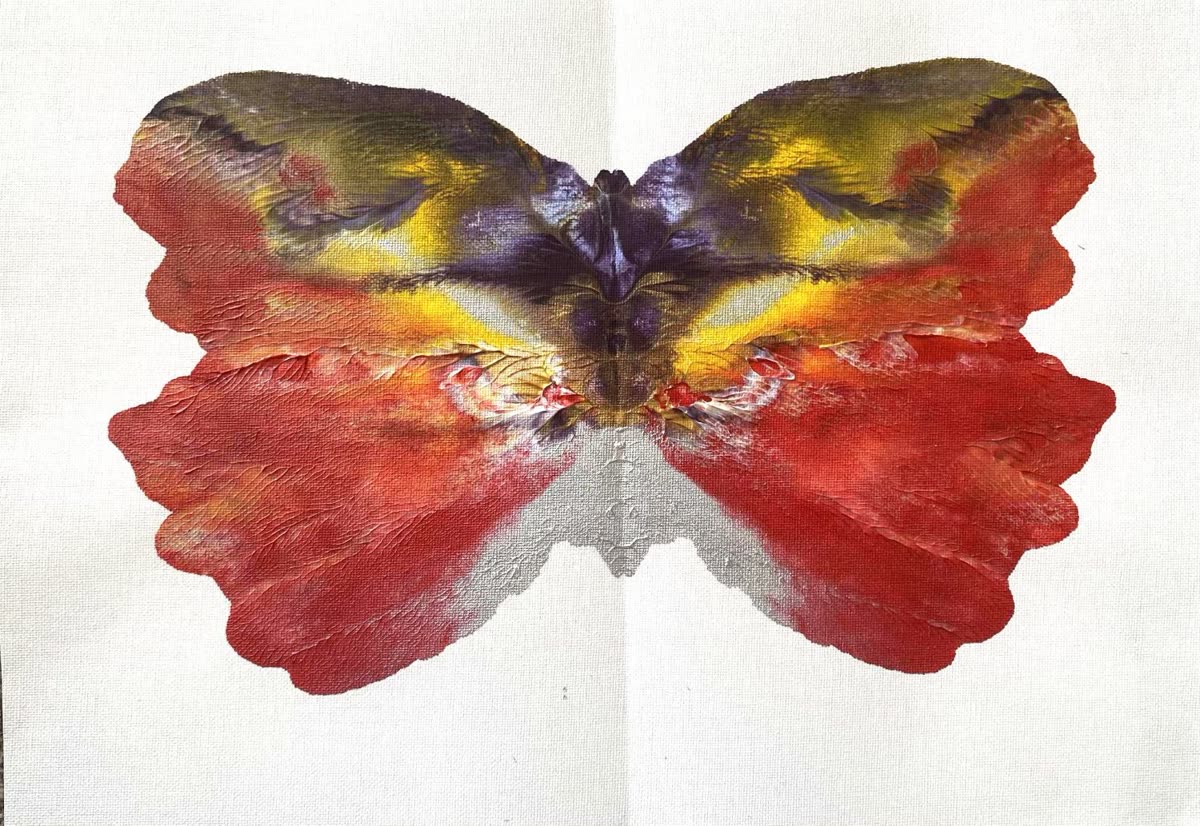 Red and gold psychic butterfly painting